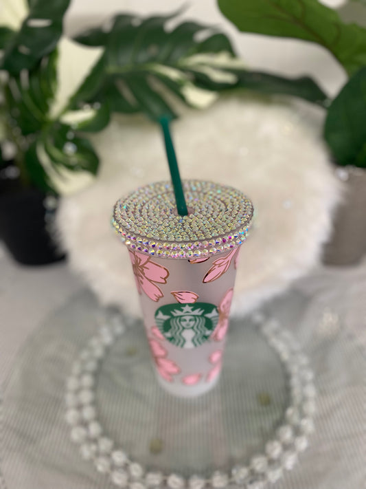 Cherry Blossom Reusable Cup With Bling Lid