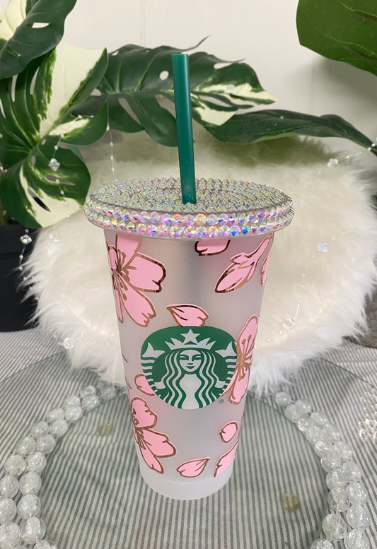 Cherry Blossom Reusable Cup With Bling Lid