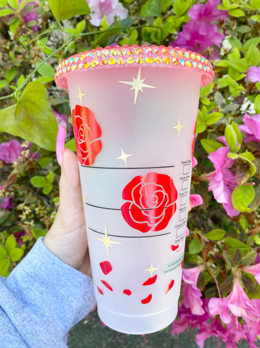 Beauty & Beast Reusable Cup With Bling Lid