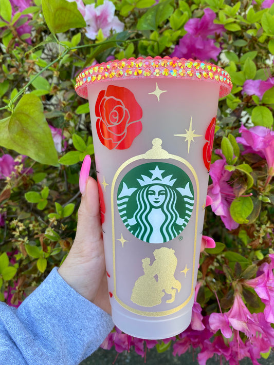 Beauty & Beast Reusable Cup With Bling Lid
